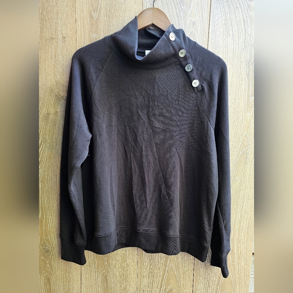 NWT J. Crew Black Button-Detail Sweater Tartan wide button-collar sweatshirt